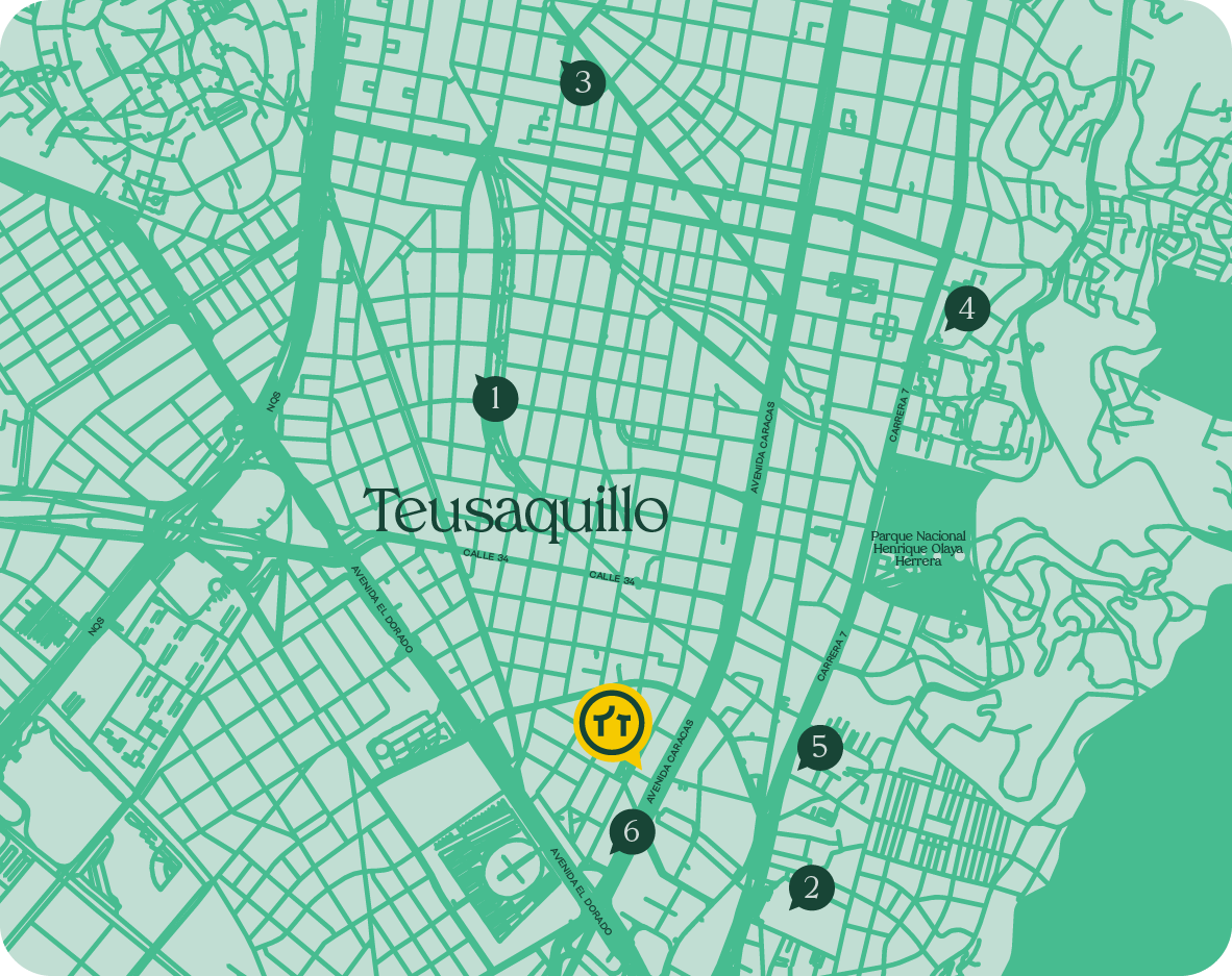 Mapa de Teusaquillo con ubicación de Aldeia